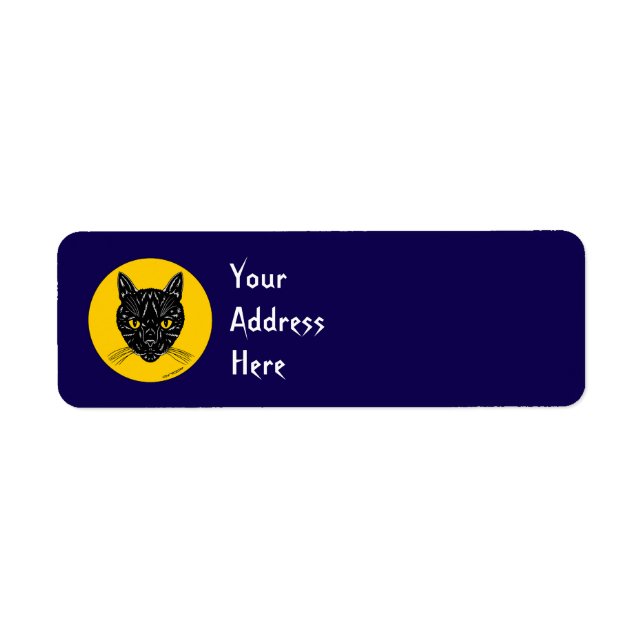 Black Cat Face Return Address Label (Front)