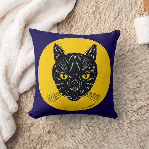 Black Cat Face Throw Pillow