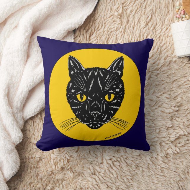 Black Cat Face Throw Pillow (Blanket)