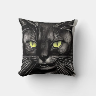 Black Cat Face Throw Pillow