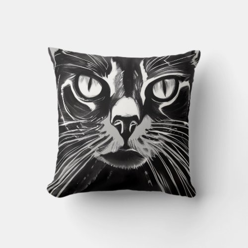 Black Cat Face Throw Pillow