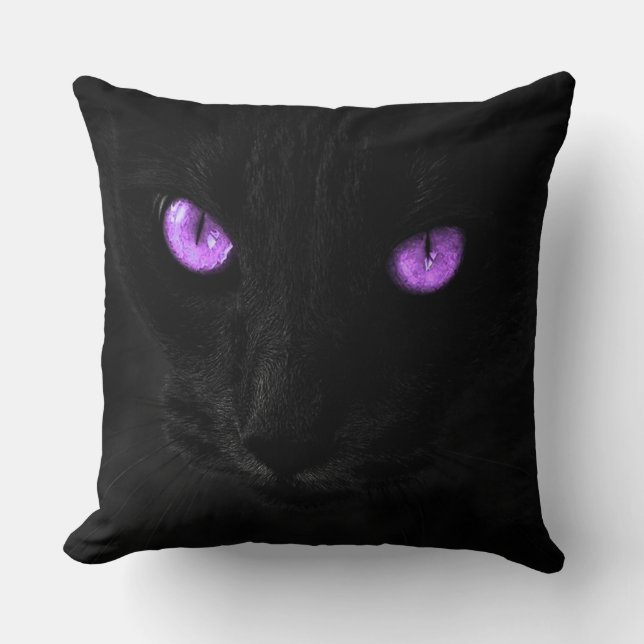 Black Cat Face Throw Pillow (Front)
