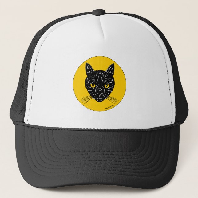 Black Cat Face Trucker Hat (Front)