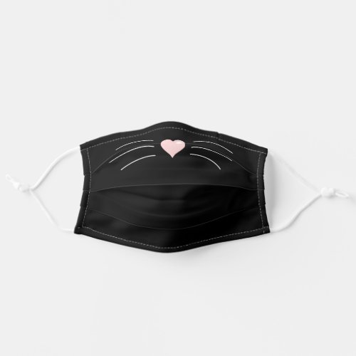 Black Cat Face with Heart Nose Cute Cartoon animal Adult Cloth Face Mask