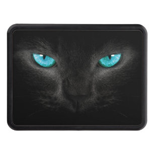 Black Cat Face with Turquoise Eyes Hitch Cover