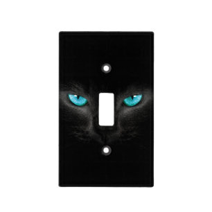 Black Cat Face with Turquoise Eyes Light Switch Cover