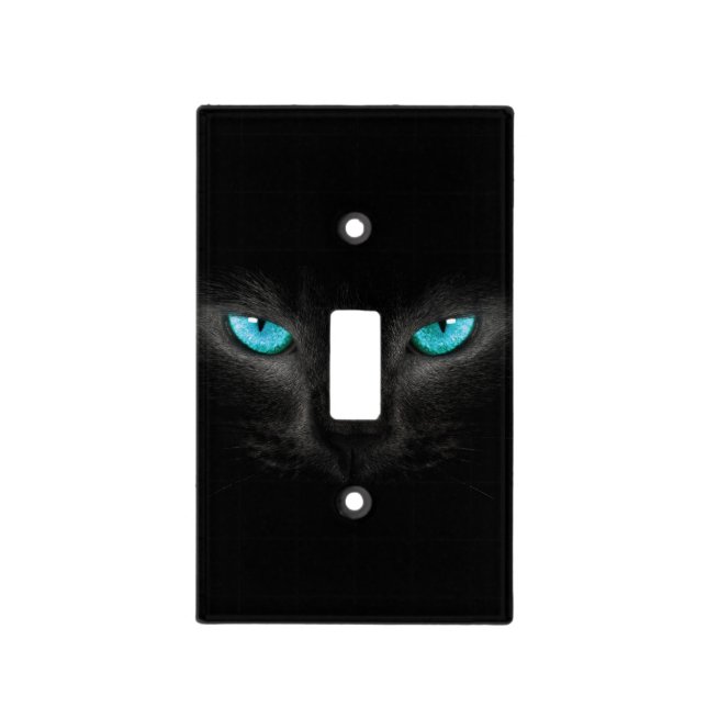 Black Cat Face with Turquoise Eyes Light Switch Cover (Front)