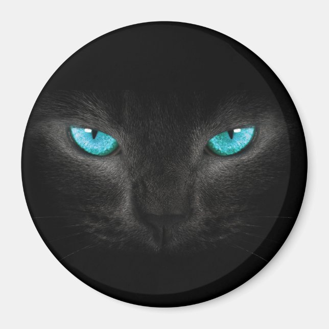 Black Cat Face with Turquoise Eyes Magnet (Front)