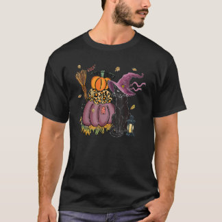 Black Cat Fall  Black Cat Pumpkin Autumn Halloween T-Shirt