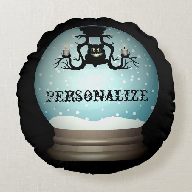 Black cat fall chandelier autumn snow globe round pillow (Front)