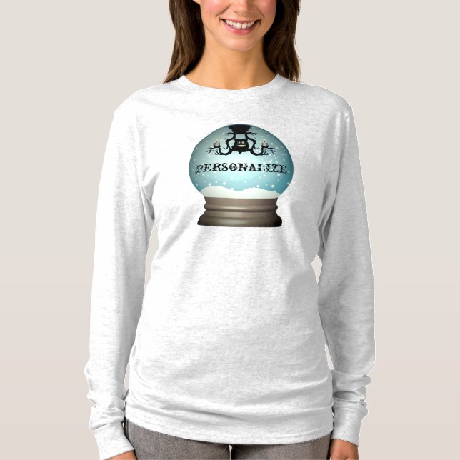 Black cat fall chandelier snow globe blue gray T-Shirt (Front)