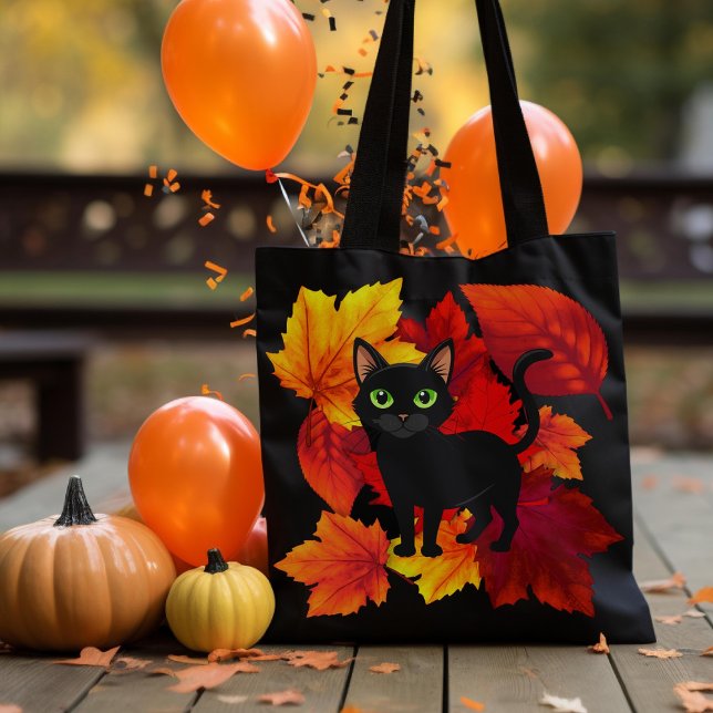 Black Cat Fall Leaves Tote Bag (Creator Uploaded)