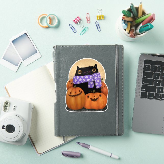 Black Cat Fall Season Happy Halloween Sticker (iPad Cover)