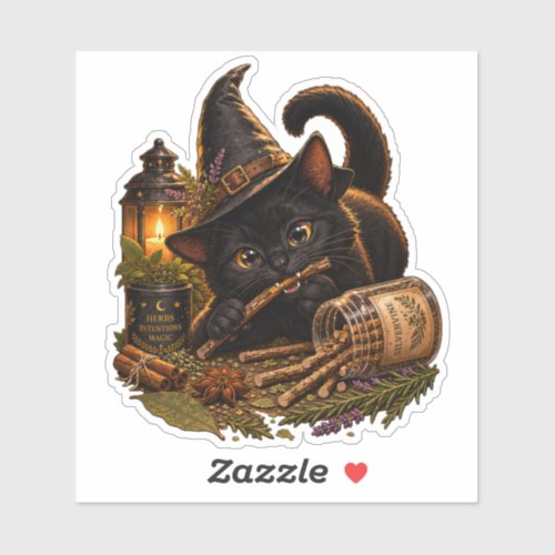 Black Cat Familiar in Witch's Apothecary Sticker