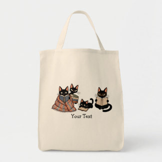 Black Cat Family Book Lover Cozy Vintage Gift Tote Bag