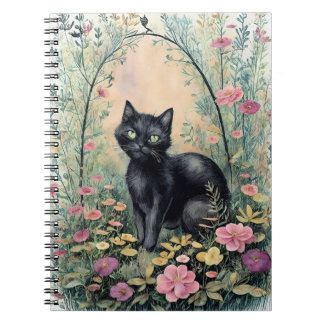 black cat fantasy flower forest 2 notebook