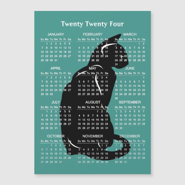 Black Cat Feline 2024 Calendar Magnetic Card