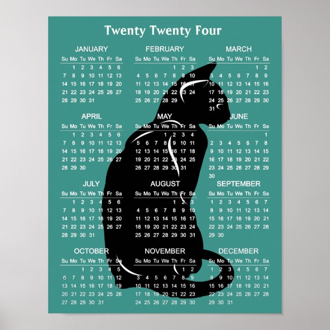 Black Cat Feline Design 2024 Calendar Poster