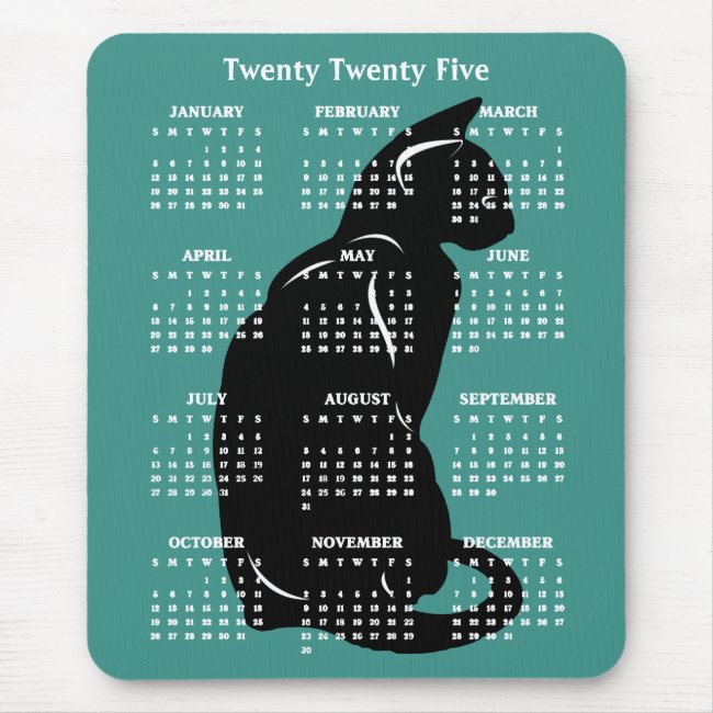 Black Cat Feline Design 2025 Calendar Mousepad