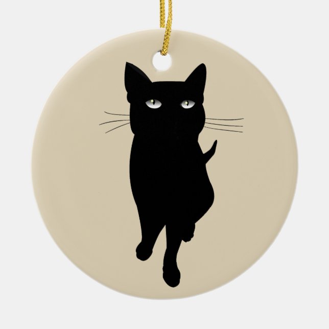 Black cat feline gothic kitty ceramic ornament (Front)