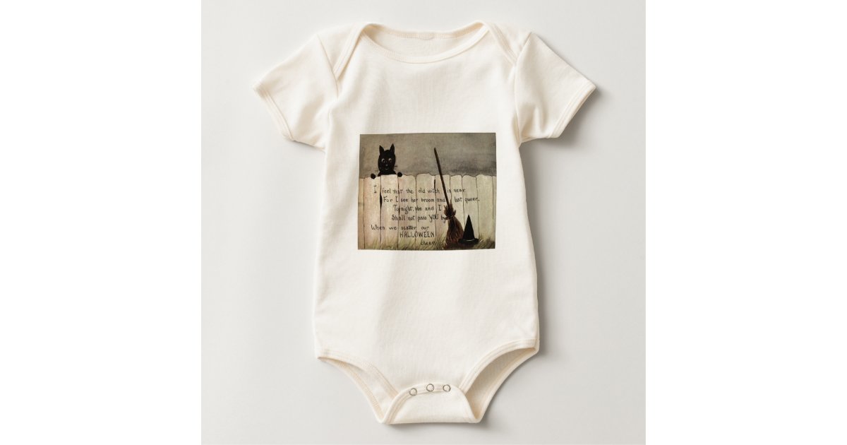 Black Cat Fence Witch S Broom Hat Baby Bodysuit Zazzle Com