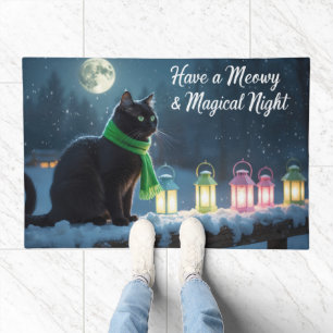 Black Cat Festive Holiday Christmas Doormat