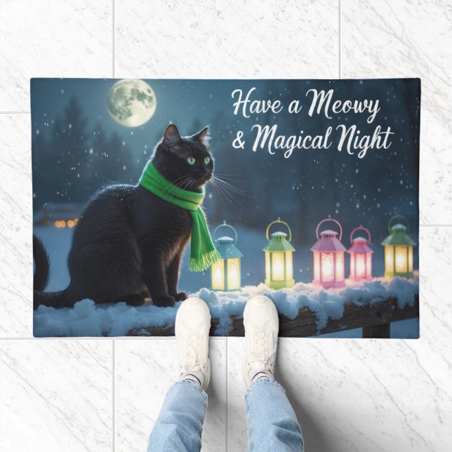 Black Cat Festive Holiday Christmas  Doormat (Indoor)