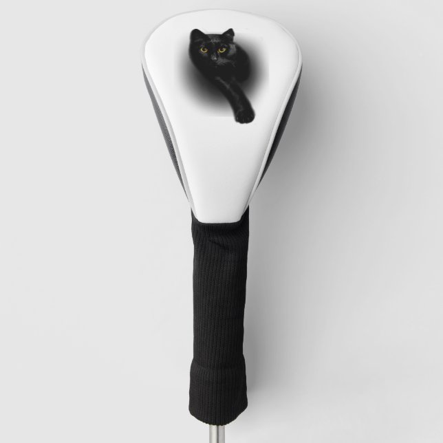 Black Cat Filing Nails Golf Head Cover (Front)