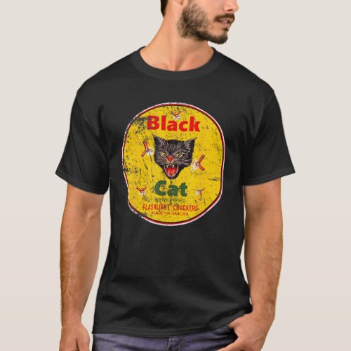 Black Cat Firecrackers Vintage Funny Gift Lover Ca T_Shirt