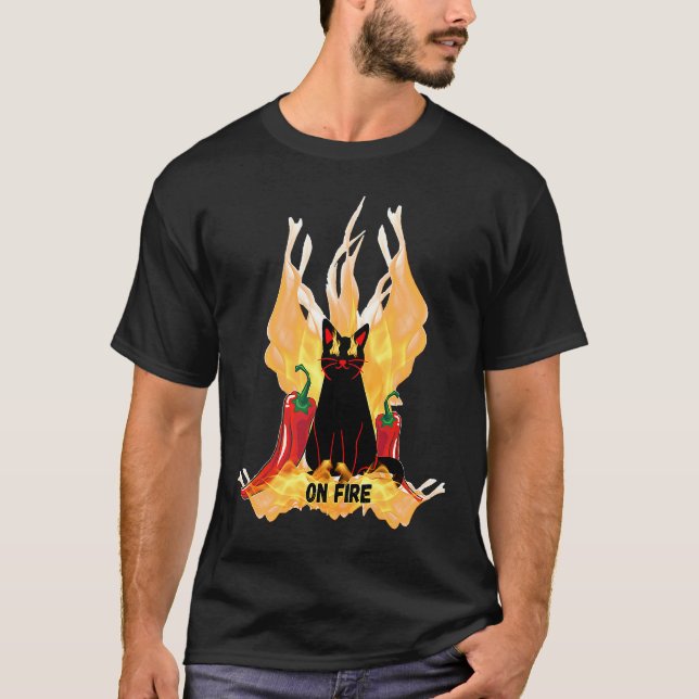 Black cat Fireworks T-Shirt (Front)