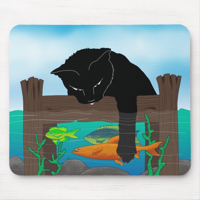 Black cat fishing mouse pad (Front)