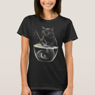 Black Cat Fishing Noodles Graphic Tees for Men Wom