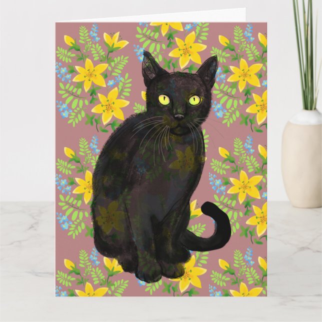black cat floral card (Front)