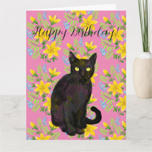 black cat floral card