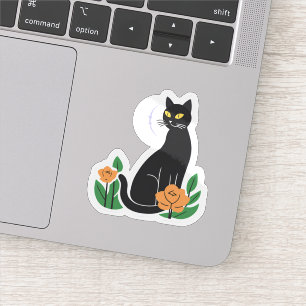 Black Cat Floral Cute Cat Sticker