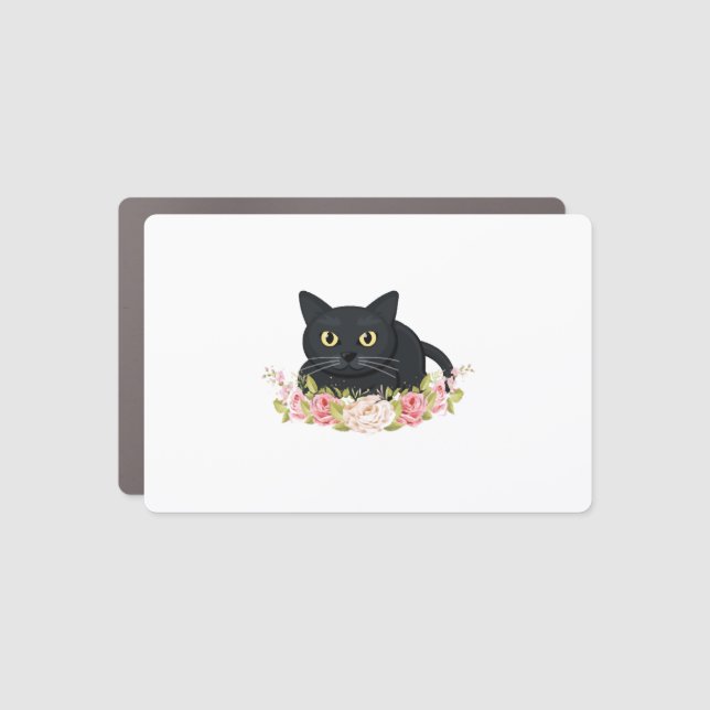 black cat flower car magnet (Front)