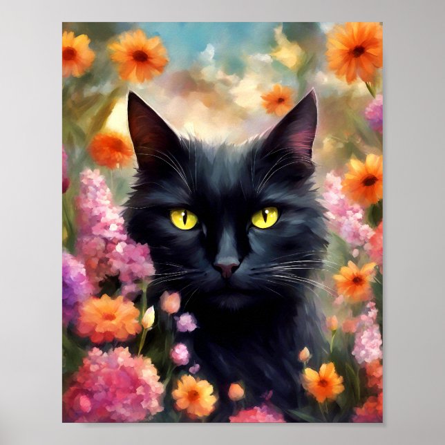 Black Cat Flowers Garden Cat 736 Poster (Front)