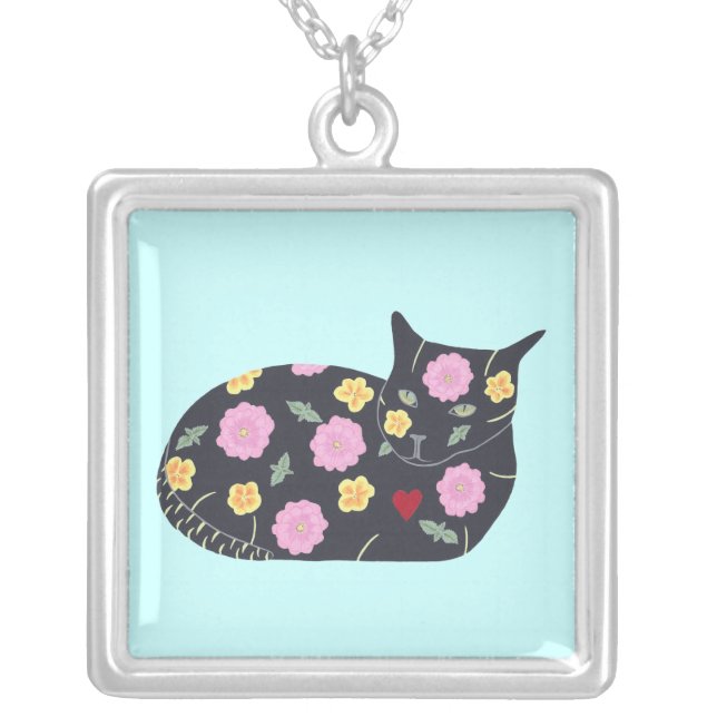 Black Cat Flowers Plants Cats Can Eat Necklace (Front)