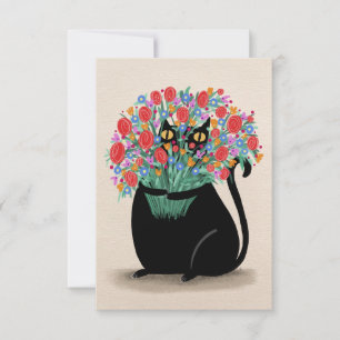 Black cat & flowers thank you card