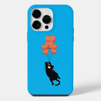 Black cat fly on hearts iPhone 14 pro max case
