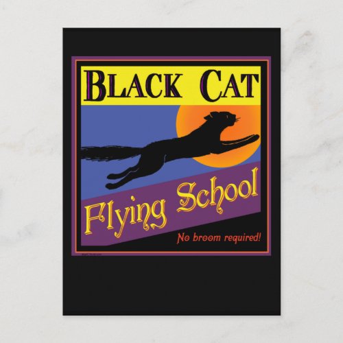 Black Cat Flying School Halloween Greeting Card