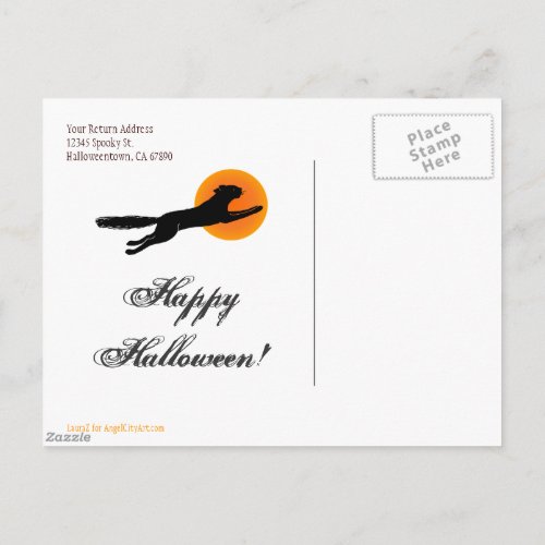 Black Cat Flying School Happy Halloween Postcard