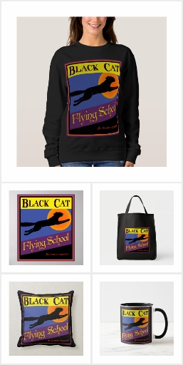 Black Cat Flying School Retro Halloween Desings