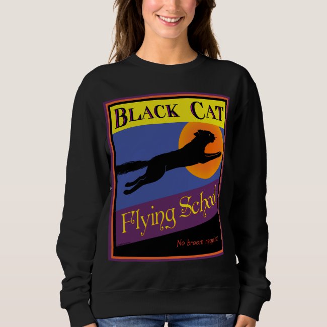 Black Cat Flying School Retro Halloween T-shirt