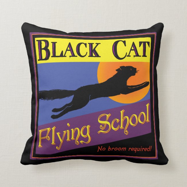 Black Cat Flying School Retro Pillow