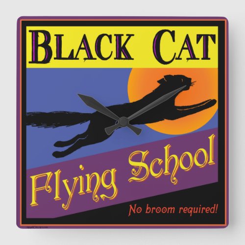 Black Cat Flying School Retro Wall Clock