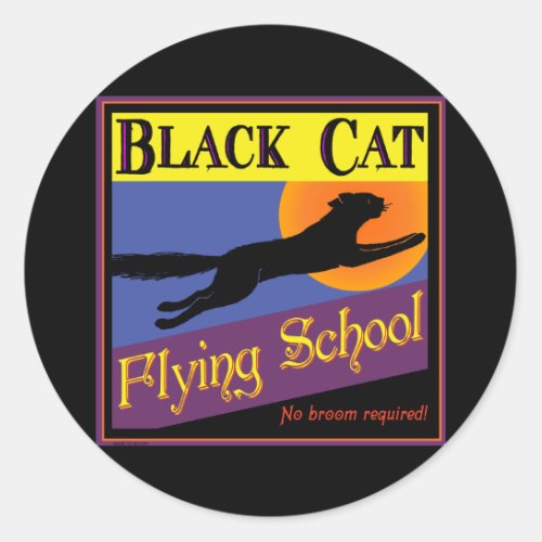 Black Cat Flying School Vintage Halloween Art Classic Round Sticker