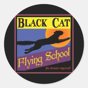 Black Cat Flying School Vintage Halloween Art Classic Round Sticker