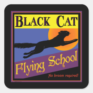 Black Cat Flying School Vintage Halloween Sticker