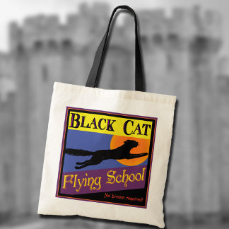 Black Cat Flying School Vintage Halloween Tote Bag